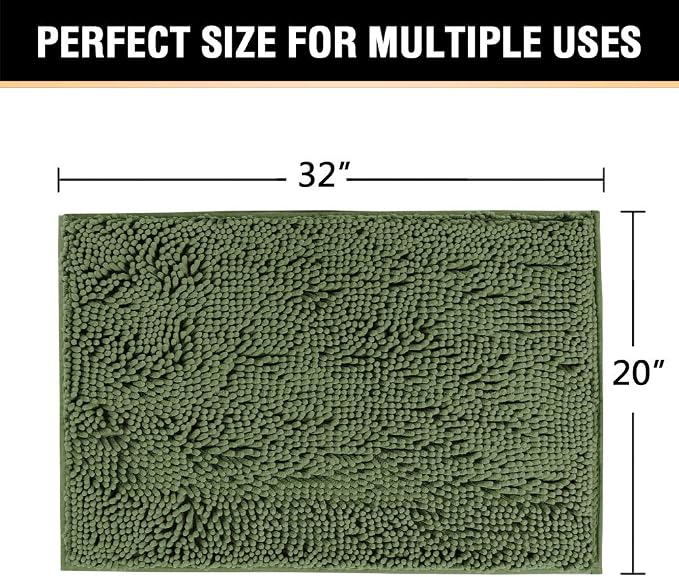 H.VERSAILTEX 20x32 Inch Loden Bath Mat Soft Shaggy Bathroom Rugs Non-Slip Chenille Plush Rugs Luxury Microfiber Washable Bath Rug for Floor Bathroom Bedroom Living Room