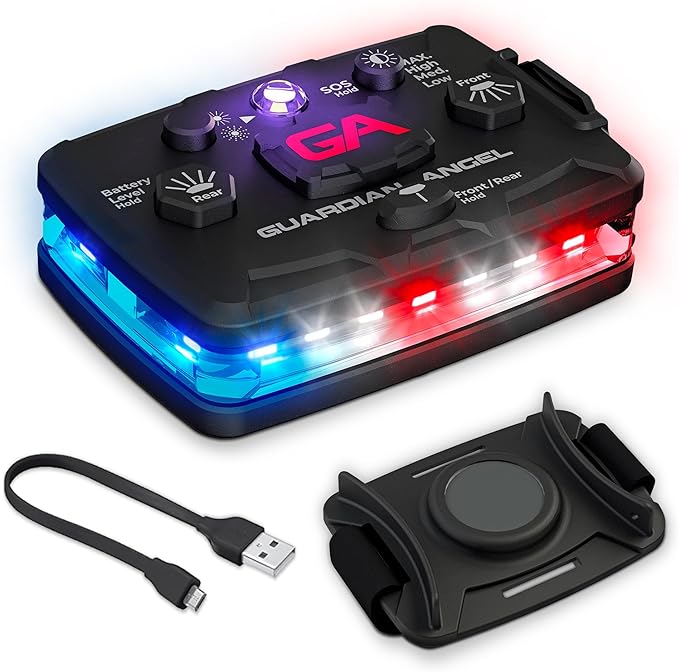 Guardian Angel Elite Series Safety Light, Infrared-Hybrid (Red/Blue/White Front & Red/Blue Rear) - Rechargeable, Magnetic, Hands-Free Wearable Flashlight for Law Enforcement, First Responders & Fire