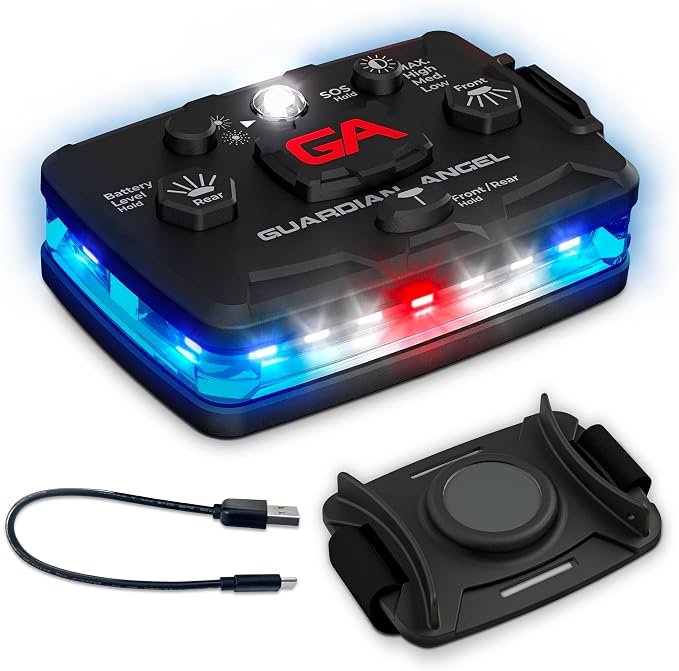 Guardian Angel Elite Series Safety Light (Blue/White Front & Blue Rear) - Rechargeable, Magnetic, Hands-Free Wearable LED Flashlight for Law Enforcement, First Responders, Firefighters, & Rescue Ops