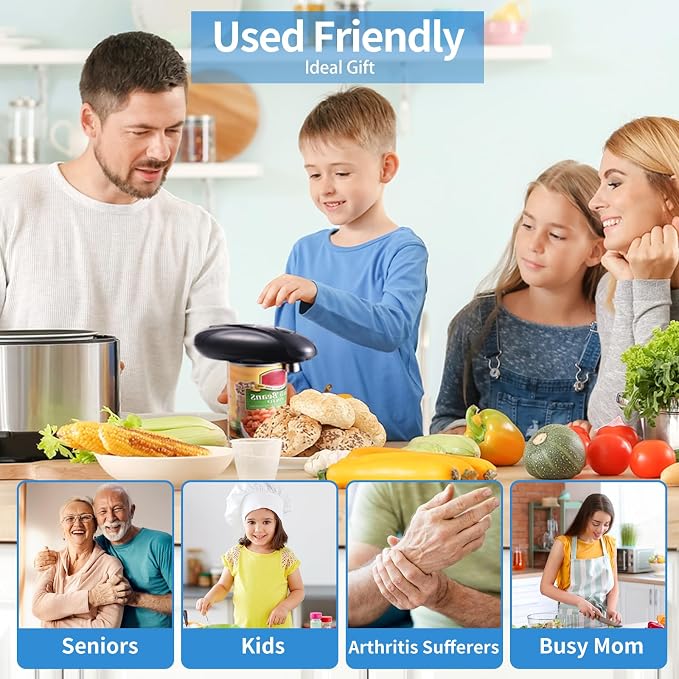 Can Opener Electric - Upgraded One-Touch Automatic, Smooth Edge, USB-C Rechargeable, Perfect for Seniors (Black)