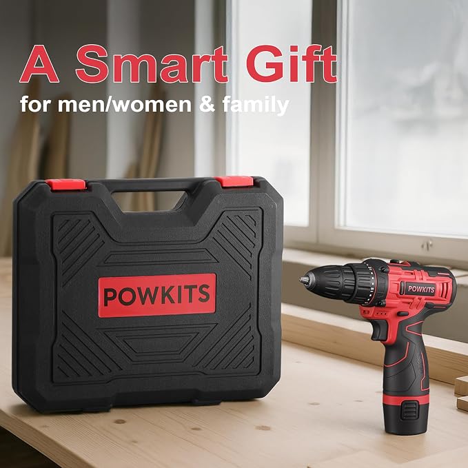 Cordless Drill Tool Set: 12V Power Drill Tool Kit with Battery & Charger, 142Pcs Hand Drill DIY Toolbox, Portable Household Basic Electric Drill Set for Men & Women, Red