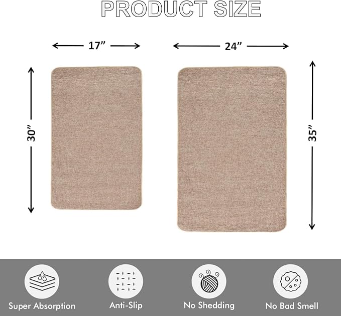 Indoor Door Mat, 1/10 in Ultra Thin Door Mat, Non-Slip Natural Rubber Backing Inside Doormat, Washable, Low-Profile Entrayway Mats, Durable Dirt Trapper for Various Entrance, 35''X28'', Khaki