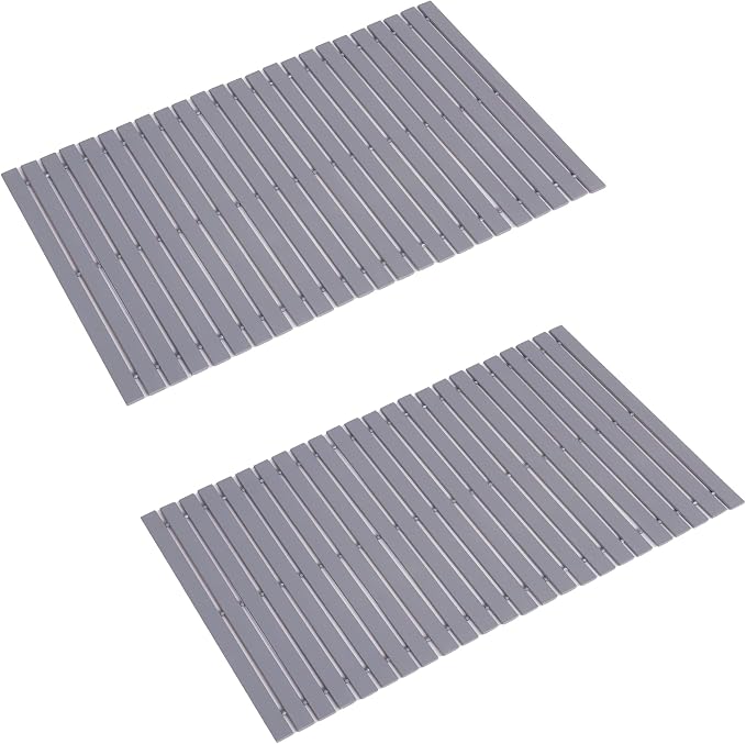 Bath Mat Bathroom Rugs Floor Wood Shower Bathtub Waterproof Non Slip Grey Accessories 16x24 Inch Easy to Clean, 2 pcs