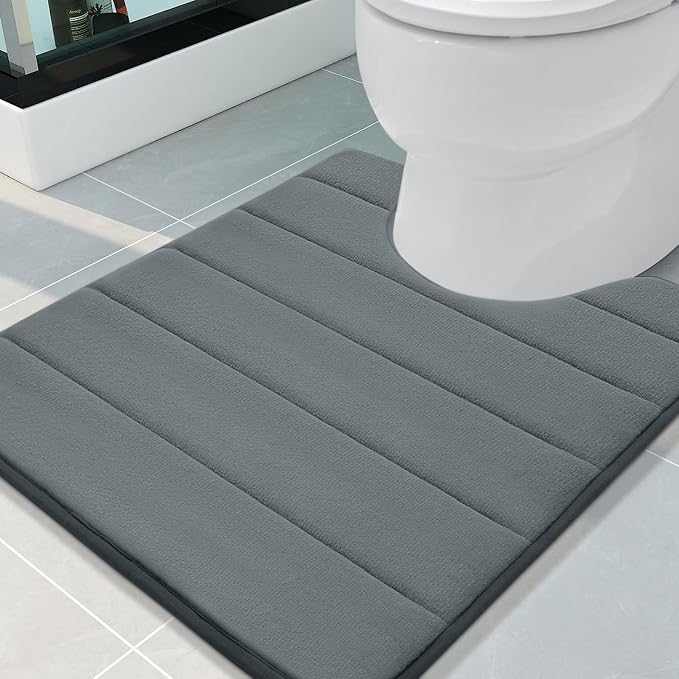 Buganda Memory Foam U-Shaped Contour Toilet Rugs, Non Slip Absorbent, Thick Soft Washable Bathroom Mat, Floor Carpet Bath Rugs Mat for Toilet Base (24" x 20", Dark Grey)