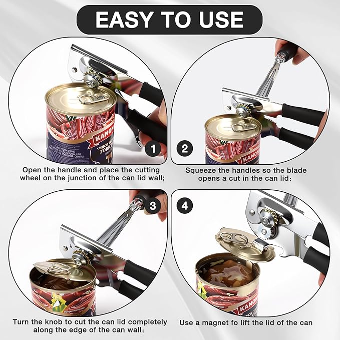 Commercial Can Opener with Magnet,Crank Can Opener Manual Heavy Duty with Comfortable Extra-long Handles, Ergonomic Design Large Handheld Can Open Easy for Big Cans,Bottle Opener