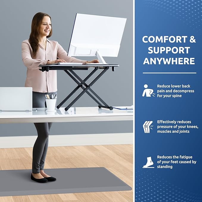 KitchenClouds Kitchen Mat Cushioned Anti Fatigue Rug 20"x39" Water Resistant, Non Slip, Standing and Comfort Desk/Floor Mats for House Sink Office (Grey,0.8inch)