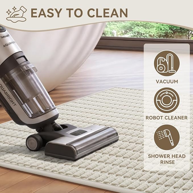 Non-Slip Bath Mat with Rubber Backing, Washable Thin Bath Mats for Bathroom Floor, Absorbent Bathroom Rugs, Quick Dry, Fits Under Door Beige 24x36