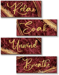 ONIZHITY 4 Pcs Red and Gold Bathroom Decor Red Gold Wall Decor Relax Soak Unwind Breathe Wooden Rustic Red Marble Style Bathroom Accessories for Bedroom Living Room Office Decor (10X4)