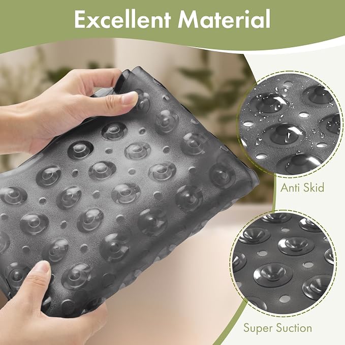AmazerBath Shower Mat Non Slip 40 x 16 Inches, Shower Stall Mats with Suction Cups and Drain Holes, Non Slip Bath Mat for Tub for Elderly & Kids, Clear Black
