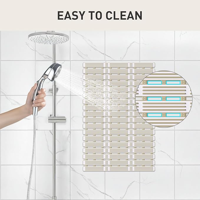 XIYUNTE Shower Mat Non Slip Bath Mat for Tub - 27 X 16 Inch TPE Bathtub Mat Non Slip Shower Mats for Inside Shower, Bath Tub Mat with Powerful Suction Cup, Easy to Cut and Dry, Brown