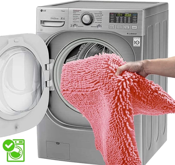 Bathroom Rugs Chenille Bath Mat Set 3-Piece Bath Rugs for Bathoom Extra Soft Bath Mats for Bathoom Non Slip Absorbent Shag Bthroom Carpet, Machine Washable, Toilet Rug Pink