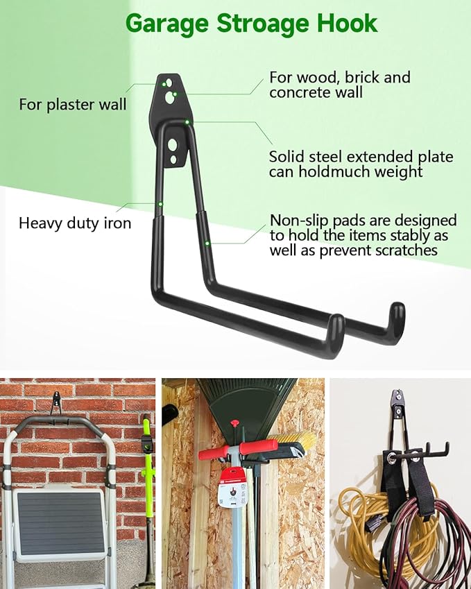 PIYILO Garden Tool Organizer 48 in with 18 Garage Hooks, Heavy Duty Garage Wall Hooks for Hanging Ladder, Bike, Tool Storage Rack for Yard Tools, Shovel, Shed (23 Pack)