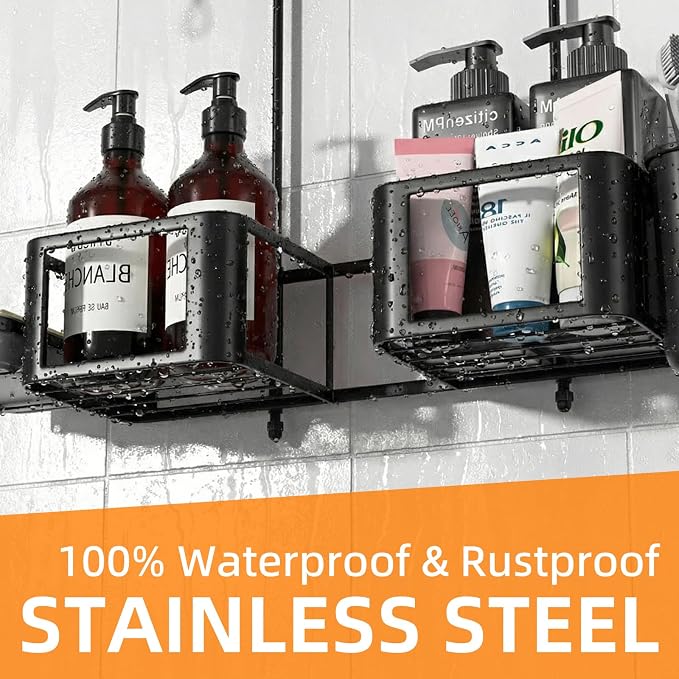 Epicano Shower Caddy for Handheld Showerheads,Black,Stainless Steel | Removable Hooks,Soap Holder & Toothbrush Holder, Rustproof, Anti-Swing, Holds Razor, Sponge, Soap, Toothbrush