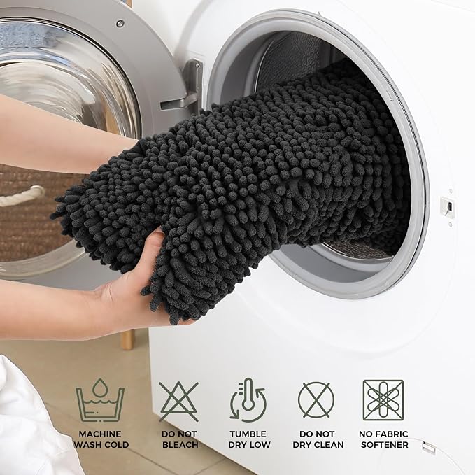 Bcoimo Bathroom Rug Set, Chenille Bathroom Rugs, Absorbent Non Slip Plush Bath Mats, Machine Washable Fast Drying Floor Mats for Tub, Shower, Sink, Vanity