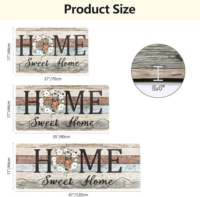 Yamaziot Anti Fatigue Kitchen Rug Set of 3, Non-Slip Waterproof Farmhouse Cushioned Comfort Standing Floor Mat for Kitchen, Office, Sink, Laundry