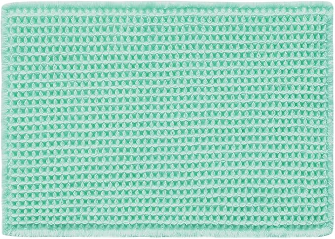 TYUU Waffle Bath Mat, Boho Bathroom Rugs Non Slip Washable Super Absorbent Quick Dry Cute Bath Mat Farmhouse Bathroom Decor, 36"x24" Aqua Blue