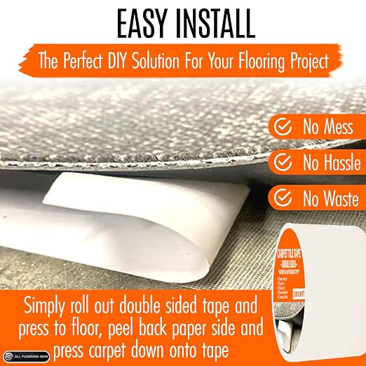 Carpet Tile Tape Wide Double Sided 4in x 90ft - Heavy Duty Reinforced Web Mesh & Residue Free - Indoor Outdoor for Carpet Tiles, Hardwood, Vinyl, Rugs, Carpet, Rubber & Mat Gripper