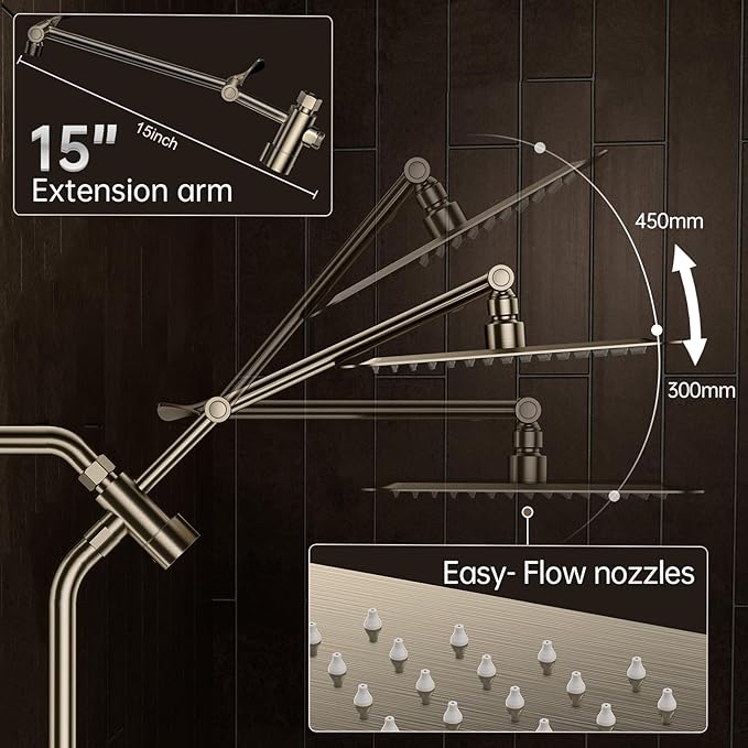 Veken All Metal 10" Brushed Nickel Shower Head with Handheld, Luxurious Square Double Rain Shower Heads with Power-wash Hand Held, Dual High Pressure Detachable Rainfall Showerhead,Bathroom Upgrade