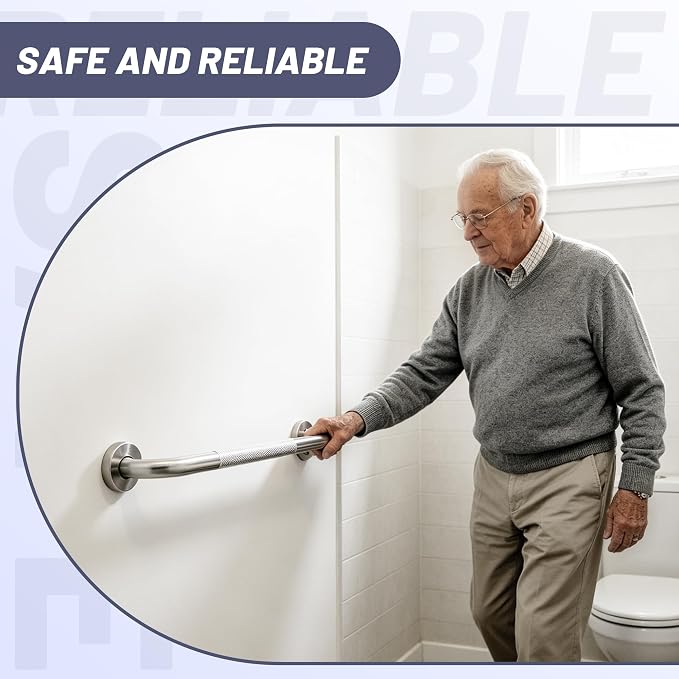 16 Inch Shower Grab Bar, Brushed Nickel Anti Slip Safety Bars, 304 Stainless Steel Bathroom Handrail, Handicap Grab Bars for Wall, Shower Grip Handle for Seniors Elderly Injury Assist Bath (1.25" Dia)