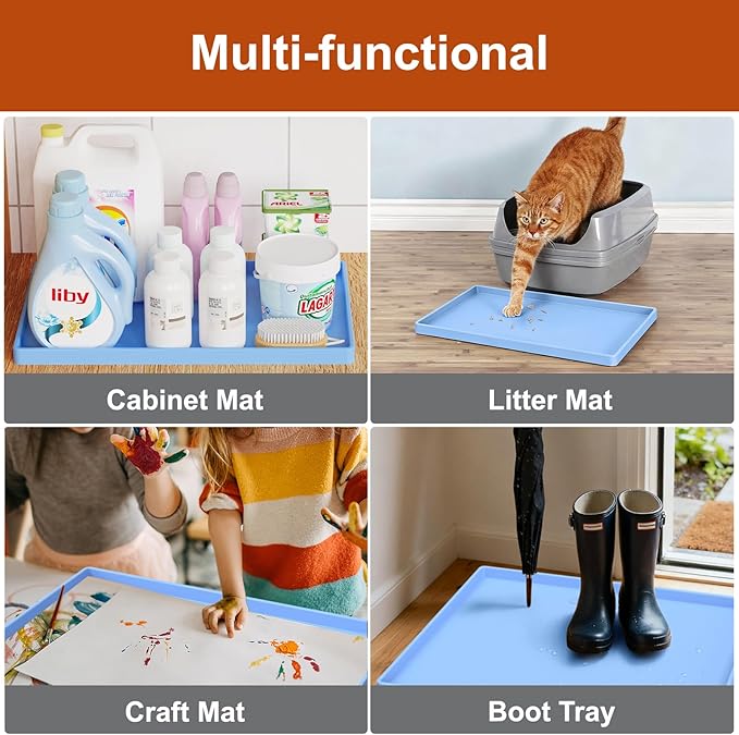 ukeetap Extra Thick Silicone Mat Waterproof with Raised Edge 19” x 12”, BPA Free Non-Slip Dog & Cat Food Mat, Feeding Mat for Food and Water Bowls, Spill Proof Mat to Protect Floors, Blue