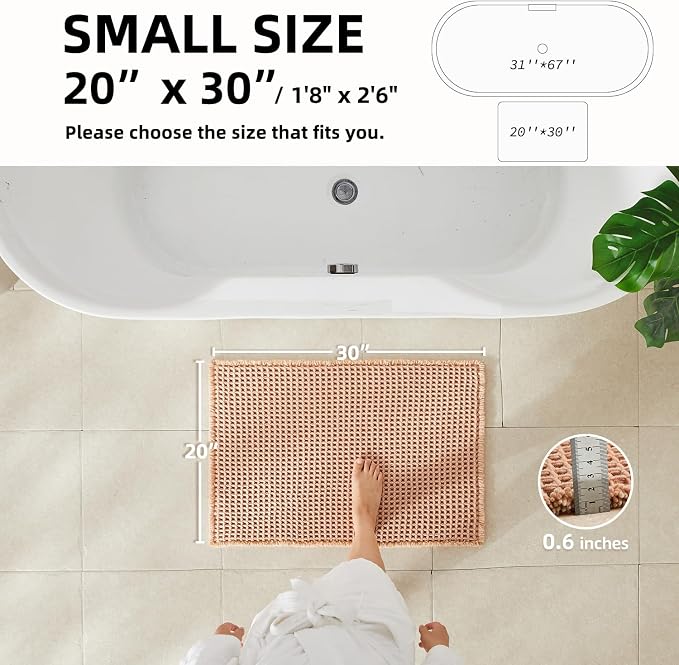 TYUU Waffle Bath Mat, Boho Bathroom Rugs Non Slip Washable Super Absorbent Quick Dry Bath Mat Farmhouse Bathroom Decor, 30"x20" Light Peach