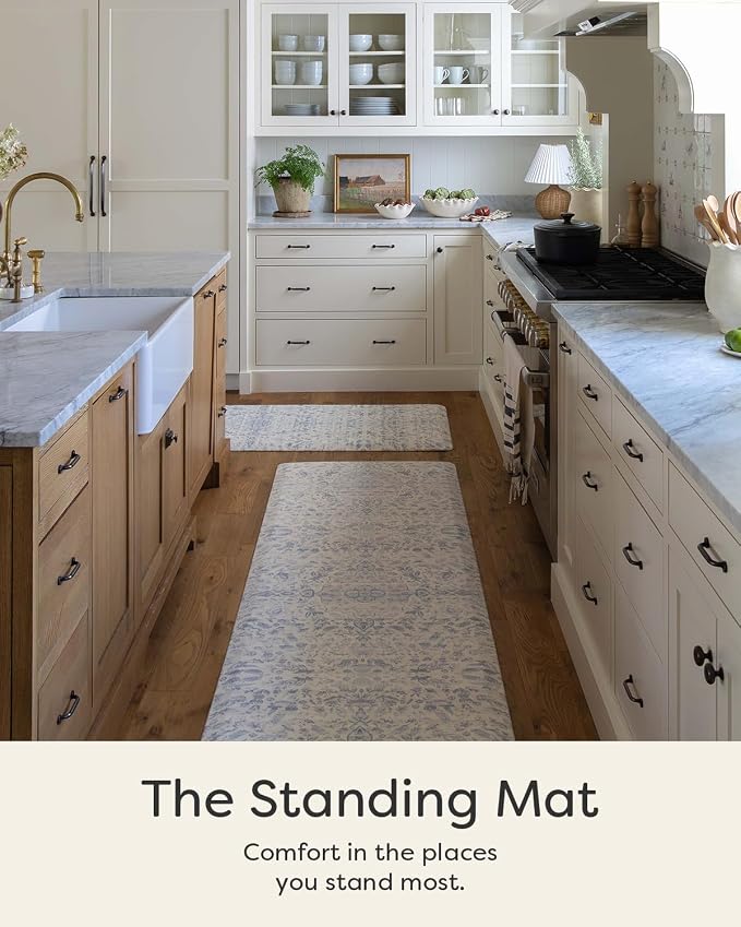 House of Noa Nama Standing Mat – Anti-Fatigue Cushioned Kitchen Mats for Floor | Ergonomic Bounce-Back Foam Kitchen Mats | Anti-Fatigue Mats for Kitchen & Standing | Emile Porcelain Blue | 22" x 72"