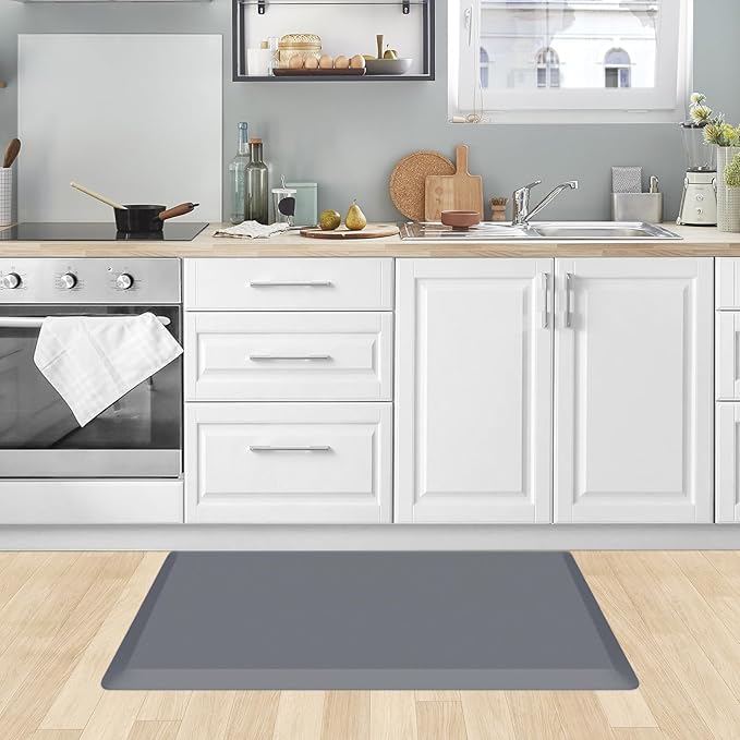 KitchenClouds Kitchen Mat Cushioned Anti Fatigue Rug 20"x32" Water Resistant, Non Slip, Standing and Comfort Desk/Floor Mats for House Sink Office (Grey)
