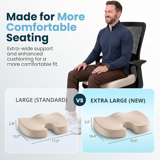 ComfiLife Extra Large Gel & Memory Foam Seat Cushion - Doctor Recommended Office Chair Cushion, Car Seat Cushion - Back & Sciatica Pain Relief - Wide Seat Cushion for Big & Tall (Beige)