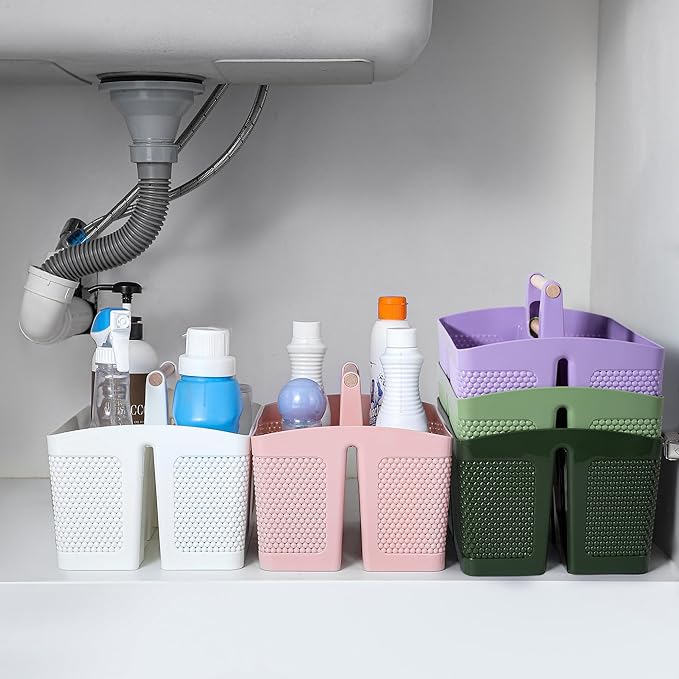rejomiik Portable Shower Caddy Basket Plastic Cleaning Caddy Organizer Storage Tote with Handle for Bathroom, College, Dorm Room Essentials, Dark Green