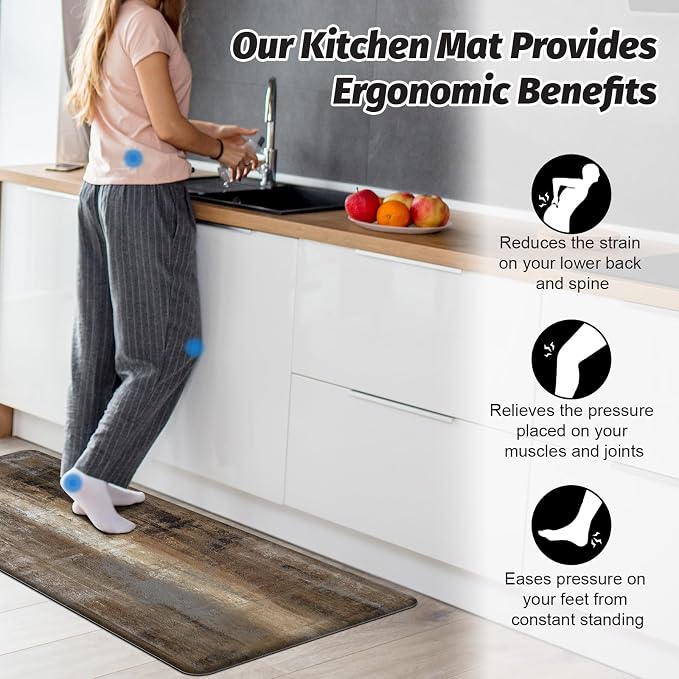 MAYHMYO Anti Fatigue Kitchen Mat - Set of 2 - Taupe Abstract Art Comfort Mats - Cushioned, Non Slip Floor Mat,17.3 x 29 x 0.4 inch + 17.3 x 47 x 0.4 inch