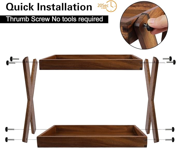 Wood Countertop Shelf Organizer, 2 Tier Wooden Shelf for Coffee Bar Accessories, Kitchen Spice Rack Organizer, Condiment Storage Caddy for Home, Office, Bathroom counter