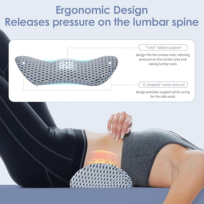 kasney Lumbar Support Pillow, Back Pillow for Low Back Pain Relief, Ergonomic Streamline Car Seat, Office Chair, Recliner and Bed (Gray)