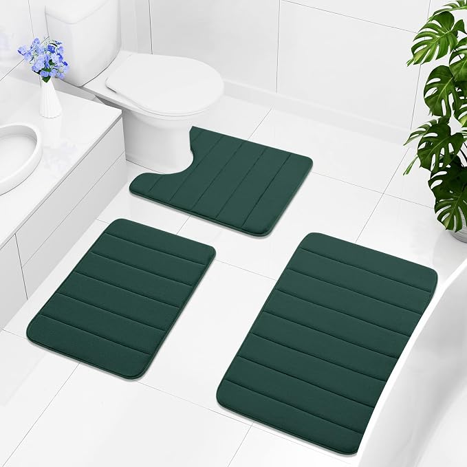 Buganda Memory Foam Bath Mat, 35.4" x 24", Ultra Soft and Non-Slip Bathroom Rugs, Water Absorbent and Machine Washable Bath Rug Runner for Bathroom, Shower, and Tub, Dark Green