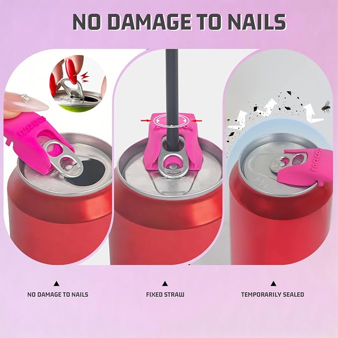 Soda Can Tab Opener Tools 3PCS – 3D Printed Rotates to Cover Can Top, Pop Top Opener with Silicone Straw Hole, for Beach Outdoor & Lipstick Lovers