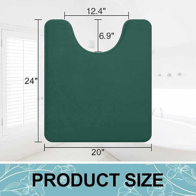Smiry Memory Foam Toilet Rugs U-Shaped 24x20, Extra Soft Absorbent Non-Slip Contour Bathroom Rugs, Machine Washable Bath Mats for Toilet, Green