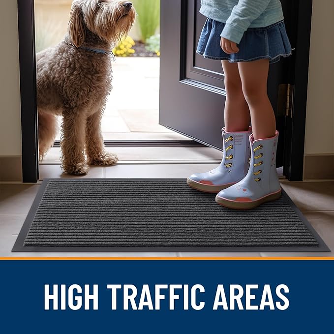 OLANLY Front Door Mat Indoor Outdoor Entrance, 2-Pack 59 x 34 Inch, Waterproof Heavy Duty Doormat, Fade Resistant, Low Profile, Easy Clean Patio Porch Welcome Floor Mats for Entry, Charcoal Grey