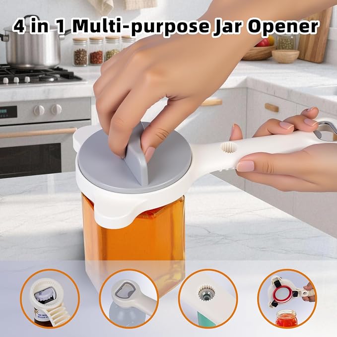 4 in 1 Multi-Purpose Jar Opener,Adjustable Three Claw Bottle Opener with Non Slip Teeth,Multi Size Lid Tool for Jars Cans Wine Bottles, Opening a Stubborn Lid