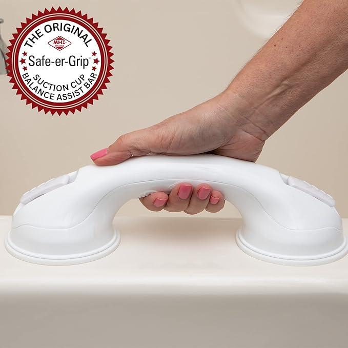 Safe-er-Grip Safe-er-Grip Changing Lifestyles Suction Cup Grab Bars for Bathtubs & Showers; Safety Bathroom Assist Handle, White, 12 inches | (Pack of 2)