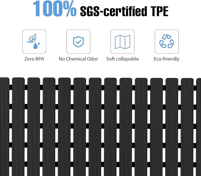 Shower Mat Non-Slip Bath Mat for Tub and Shower Stall,236 Suction Cups with Drain Holes, Quick Dry Machine Washable, Extra Grip for Stand Up Showers, Bathroom Essentials 24x24 Inch(Black)