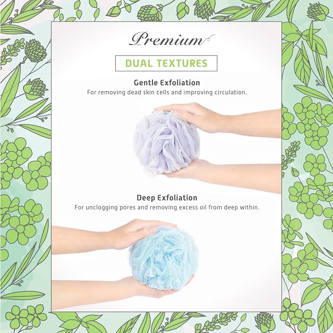 Spongentle Shower Loofah Bath Sponge, Body Scrubber with Soft Mesh, Exfoliating Bath Pouf and Body Wash Sponge for Women and Men, Bath Accessories Cleaning Tool, Large 60g 4 Pack