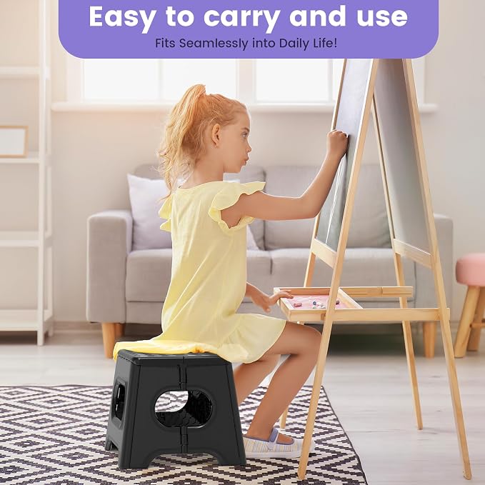 HBTower Folding Step Stool 9 Inch - Holds 600 lb, Non-Slip Surface & Carry Handle - Sturdy Step Stool for Kids, Toddlers & Adults - Compact Foldable Foot Stool for Kitchen, Bathroom, Bedroom, Outdoor