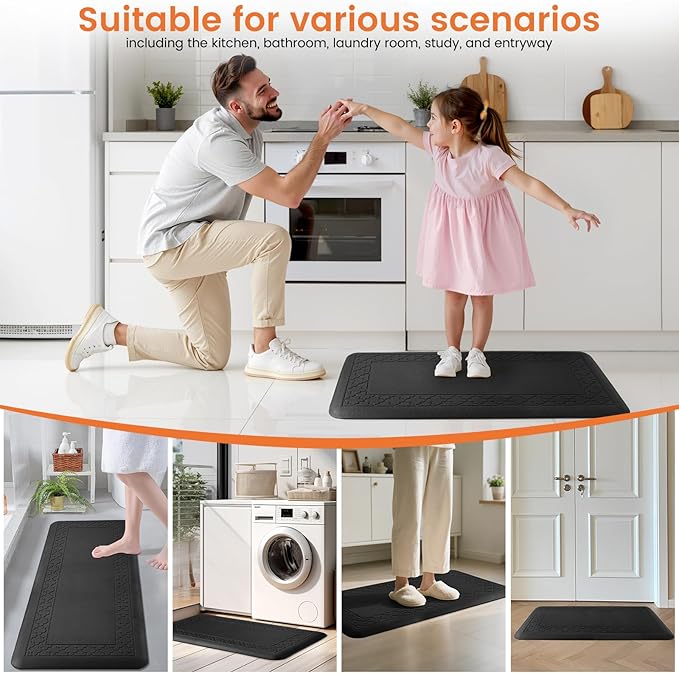 4/5 Inch Thicker Kitchen Mats for Floor Non-Slip Anti Fatigue Comfort Mat Waterproof Kitchen Rug for Sink, Office,Home Stain Resistant Standing Desk Rugs-17.3"x 39", Black