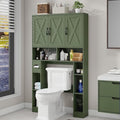 Vabches Over The Toilet Storage Cabinet, Farmhouse Toilet Cabinet Rack with 3 Barn Doors, Space Saving Bathroom Organizer with Shelves, Toilet Paper Holder and Towel Rack for Bathroom,Restroom.(Green