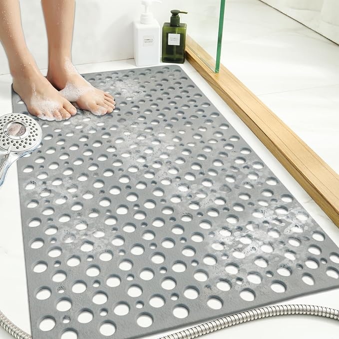 Tiamo Extra Large Non Slip Shower Mat for Inside Shower, 47x32 Inch Oversized Shower Stall Mat,Bath Mat for Shower with Big Suction Cups,Drain Holes,Two-Sided Anti-Slip