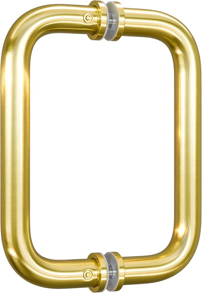 Ranbo Brass Gold 6" （CTC） Tubular Back-to-Back Shower Door Handle，3/4" Diameter Pull Handles with Metal Washers, for 1/4"- 3/4" Thick Glass and 1-3/8" - 2-1/6" Thick Wooden or Metal Doors
