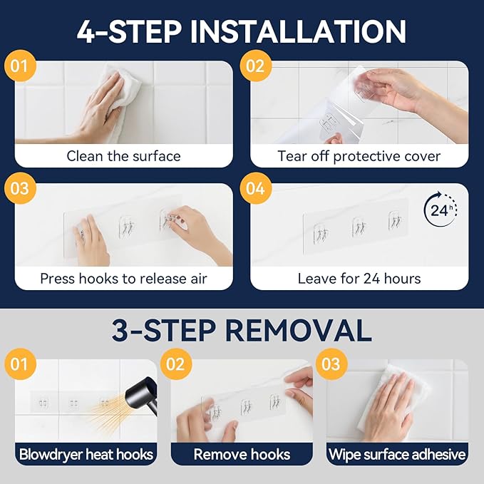 YASONIC 5-Pack Shower Caddy Adhesive Replacement - Transparent Shower Adhesive Strips, No Drilling Hooks for Bath Storage Shelves, Kitchen Racks, Basket & Soap Holder