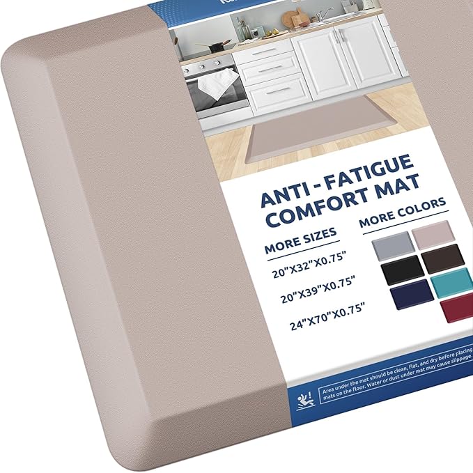 KitchenClouds Kitchen Mat Cushioned Anti Fatigue Rug 20"x32" Water Resistant, Non Slip, Standing and Comfort Desk/Floor Mats for House Sink Office (Khaki)