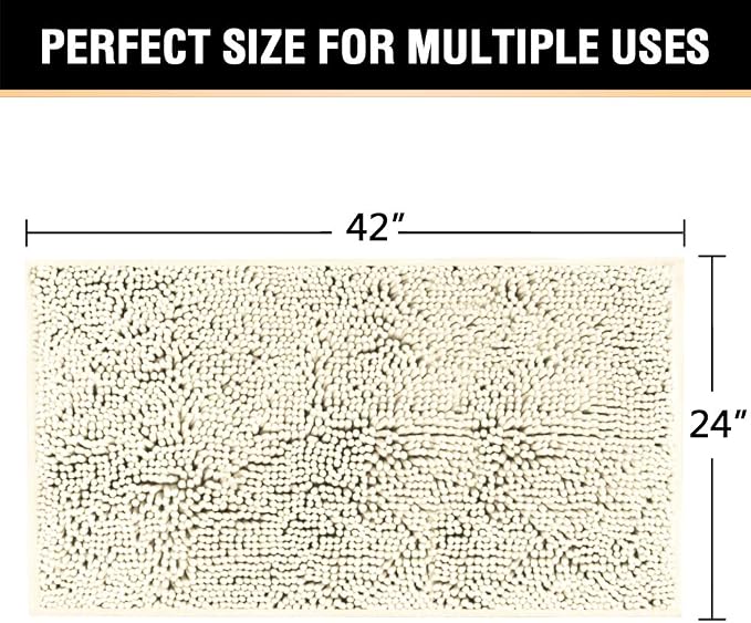 H.VERSAILTEX Microfiber Bath Rugs Chenille Floor Mat Ultra Soft Washable Bathroom Dry Fast Water Absorbent Bedroom Area Rugs, 24 x 42 - Inch, Cream
