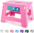 Dyforce Folding Step Stool 9 Inch, Kids Step Stool, Heavy Duty Step Stools for Adults, Compact Foot Stools, Light-Weight Toddler Step Stools for Kitchen, Bathroom, Holds Up to 300 lbs (Pink)