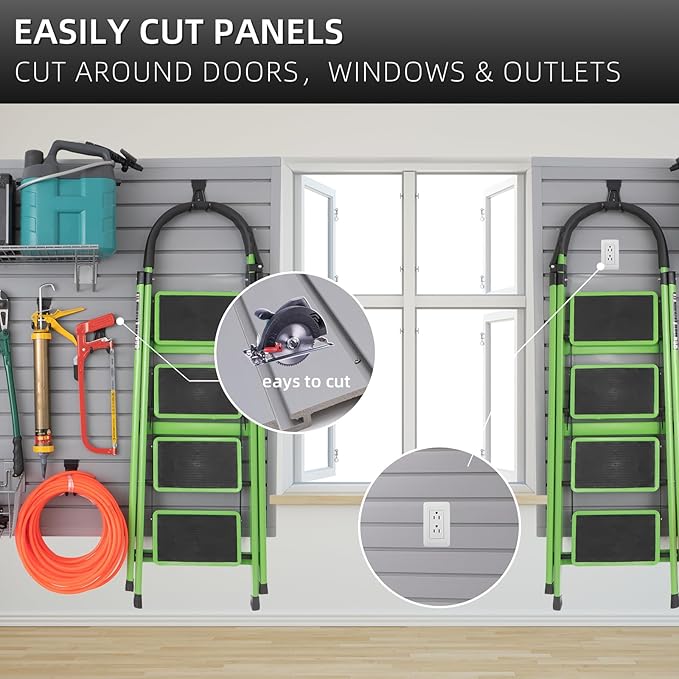 Slatwall Panel Garage Slat Wall Storage Systems, PVC Slat Wall Paneling Garage Tool Organizer Wall Mount, Grey 4’x2’ Slatwall Panels Garage Wall Organizer, Garage Storage & Organization Products